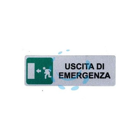 TARGHETTA ADESIVA "USCITA DI EMERGENZA" (FRECCIA A SINISTRA) - cm.15x5h.