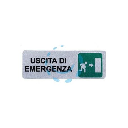 TARGHETTA ADESIVA "USCITA DI EMERGENZA" (FRECCIA A DESTRA) - cm.15x5h.