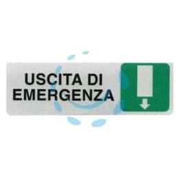 TARGHETTA ADESIVA "USCITA DI EMERGENZA" (FRECCIA IN GIU') - cm.15x5h.