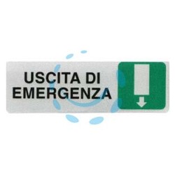 TARGHETTA ADESIVA "USCITA DI EMERGENZA" (FRECCIA IN GIU') - cm.15x5h.