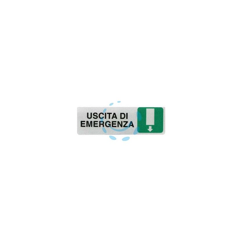 TARGHETTA ADESIVA "USCITA DI EMERGENZA" (FRECCIA IN GIU') - cm.15x5h.