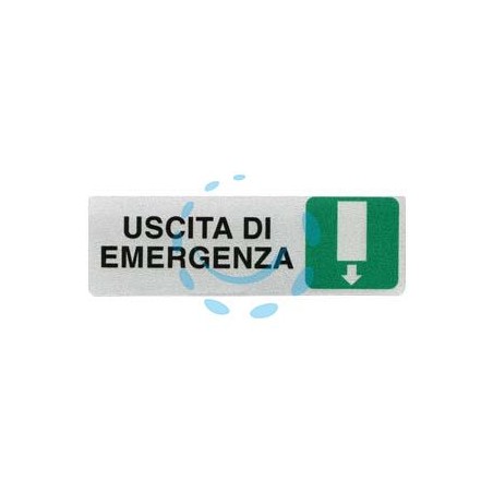 TARGHETTA ADESIVA "USCITA DI EMERGENZA" (FRECCIA IN GIU') - cm.15x5h.