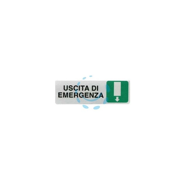 TARGHETTA ADESIVA "USCITA DI EMERGENZA" (FRECCIA IN GIU') - cm.15x5h.