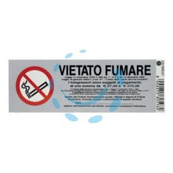 TARGHETTA ADESIVA "VIETATO FUMARE" CON NORMATIVA - cm.15x5h.