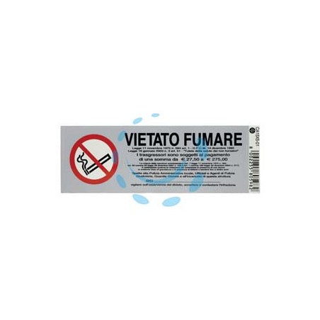 TARGHETTA ADESIVA "VIETATO FUMARE" CON NORMATIVA - cm.15x5h.