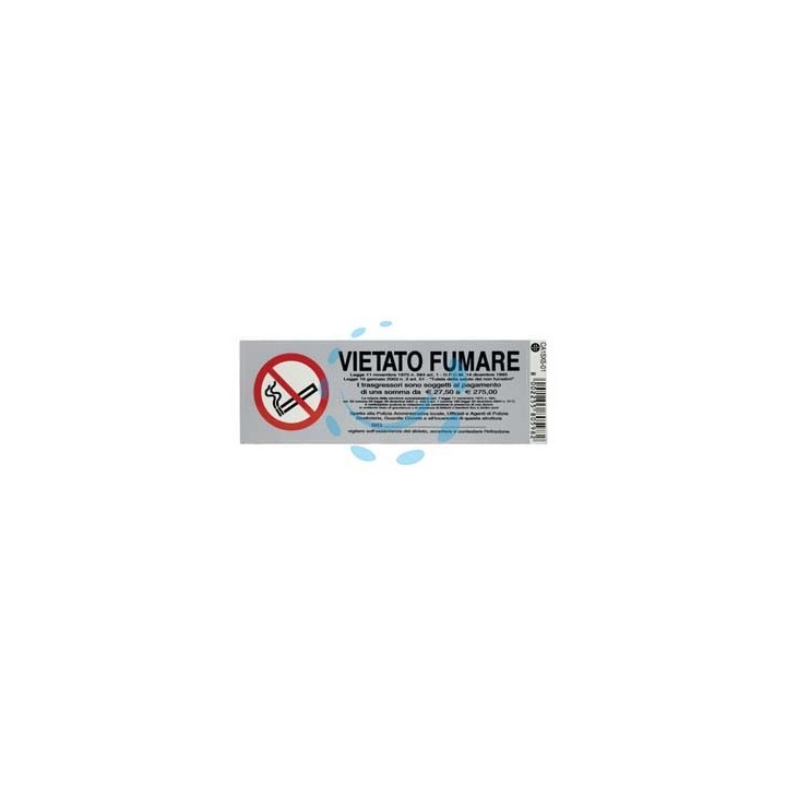 TARGHETTA ADESIVA "VIETATO FUMARE" CON NORMATIVA - cm.15x5h.