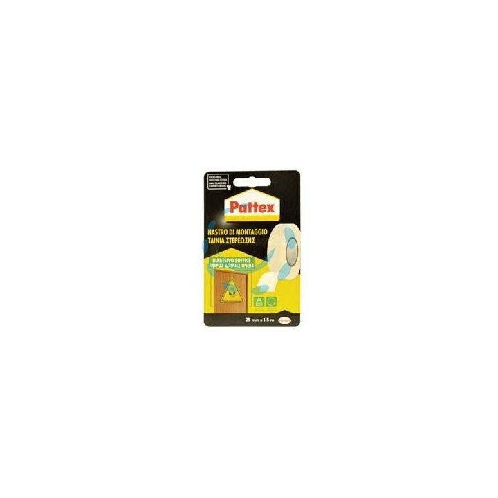 PATTEX NASTRO BIADESIVO SOFFICE - mm.25h in rotoli da mt.1,5