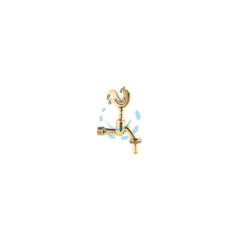 RUBINETTO ARTISTICO IN OTTONE ORO LUCIDO GALLO LIMP - attacco M1/2" - raccordo terminale M 3/4"