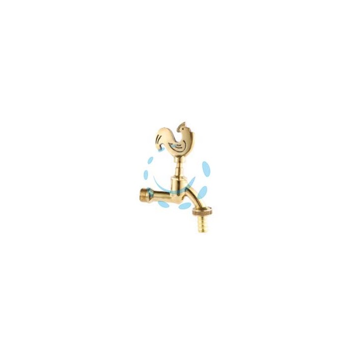 RUBINETTO ARTISTICO IN OTTONE ORO LUCIDO GALLO LIMP - attacco M1/2" - raccordo terminale M 3/4"