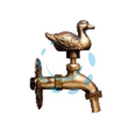 RUBINETTO ARTISTICO IN OTTONE ORO ANTICATO CON PAPERO - attacco M1/2" - raccordo terminale M 3/4"