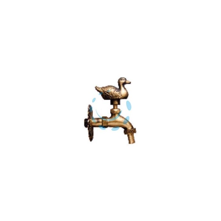 RUBINETTO ARTISTICO IN OTTONE ORO ANTICATO CON PAPERO - attacco M1/2" - raccordo terminale M 3/4"