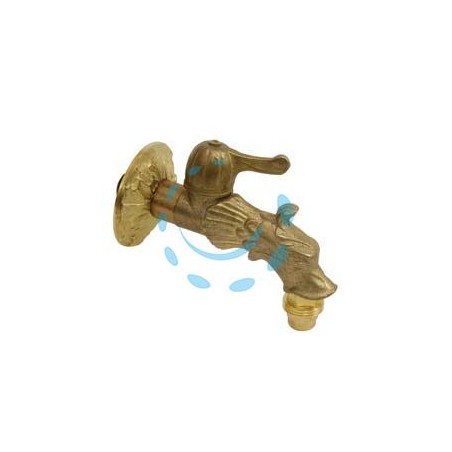 RUBINETTO ARTISTICO IN OTTONE A LEVA ORO ANTICATO attacco M 1/2'