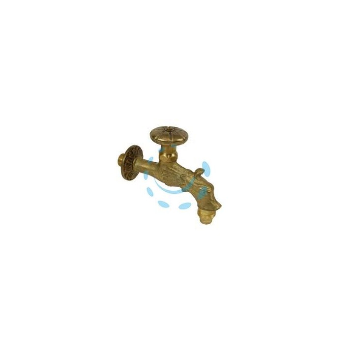 RUBINETTO ARTISTICO IN OTTONE A VITONE ORO ANTICATO attacco M 1/2"