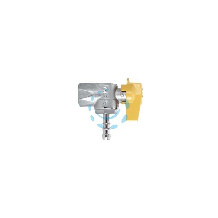 RUBINETTO GAS FEMMINA 1/2" PER GPL a squadro con portagomma ø mm.10