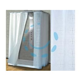 TENDA PER DOCCIA IN PEVA "SFERA" FONDO TRASPARENTE CON DECORI BIANCHI - cm.120x200h.