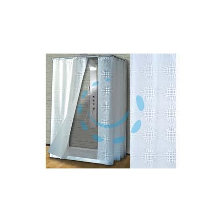 TENDA PER DOCCIA IN PEVA "SFERA" FONDO TRASPARENTE CON DECORI BIANCHI - cm.120x200h.
