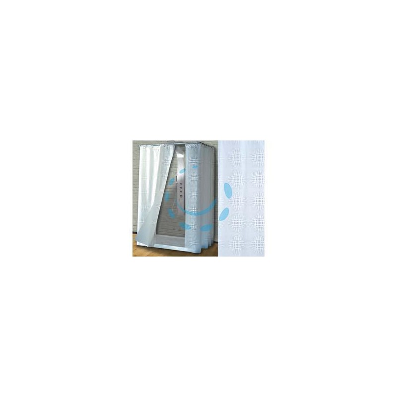 TENDA PER DOCCIA IN PEVA "SFERA" FONDO TRASPARENTE CON DECORI BIANCHI - cm.180x200h.