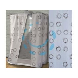 TENDA PER DOCCIA IN PEVA "CERCHI" FONDO BIANCO DECORI MARRONI - cm.120x200h.