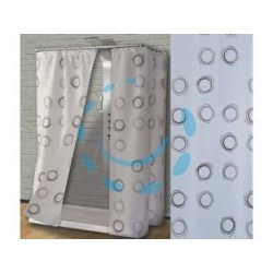 TENDA PER DOCCIA IN PEVA "CERCHI" FONDO BIANCO DECORI MARRONI - cm.120x200h.