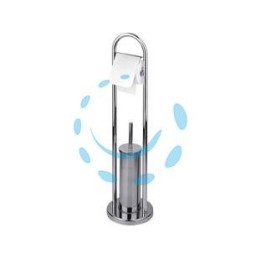 PORTASCOPINO WC CON PORTA ROTOLO IN ACCIAIO INOX - base ø cm.22 - altezza totale cm.82