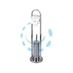 PORTASCOPINO WC CON PORTA ROTOLO IN ACCIAIO INOX - base ø cm.22 - altezza totale cm.82