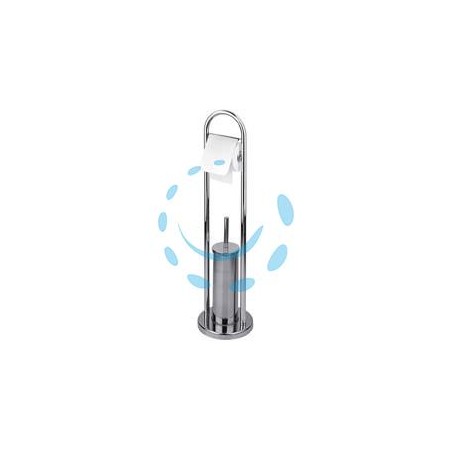 PORTASCOPINO WC CON PORTA ROTOLO IN ACCIAIO INOX - base ø cm.22 - altezza totale cm.82