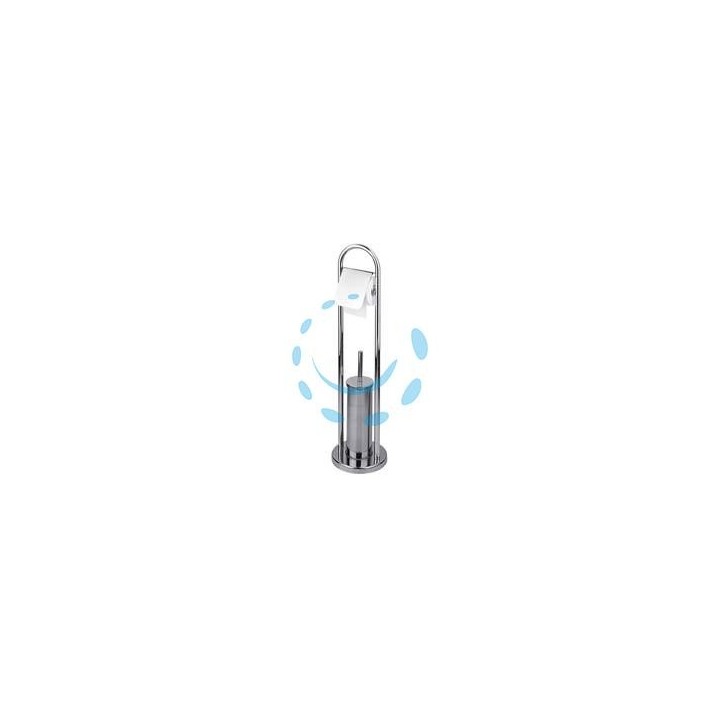 PORTASCOPINO WC CON PORTA ROTOLO IN ACCIAIO INOX - base ø cm.22 - altezza totale cm.82