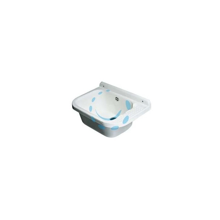 LAVABO A PARETE IN RESINA BIANCO CON SIFONE - cm.50x35x24