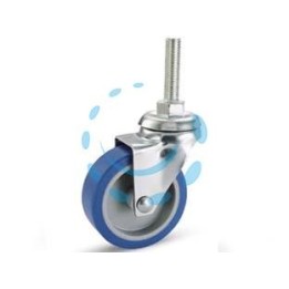 RUOTE A FORCELLA IN GOMMA BLU SINTETICA CON PERNO "221B" - ø mm.40x18 perno ø mm.8x30 mm.56h. port. Kg.15