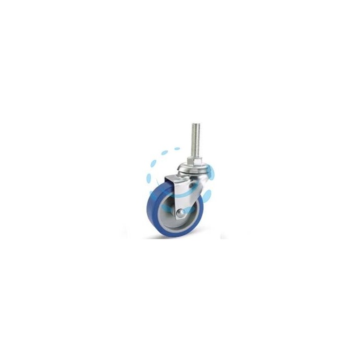 RUOTE A FORCELLA IN GOMMA BLU SINTETICA CON PERNO "221B" - ø mm.40x18 perno ø mm.8x30 mm.56h. port. Kg.15