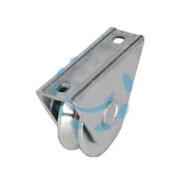 RUOTA CANCELLI GOLA V CON SUPPORTO A CAVALLOTTO ART.412 - mm.60x17 - portata Kg.100 - gola V 92° 