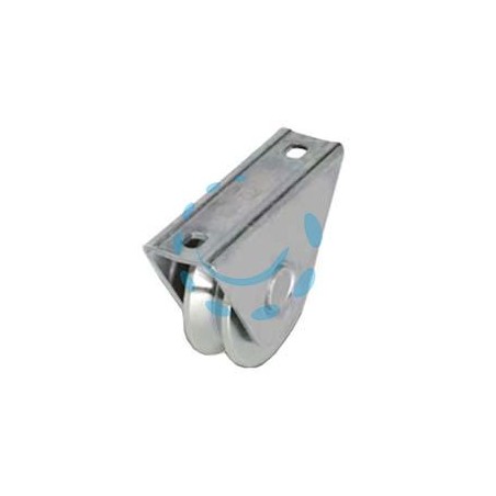 RUOTA CANCELLI GOLA V CON SUPPORTO A CAVALLOTTO ART.412 - mm.80x24 - portata Kg.200 - gola V 92° 