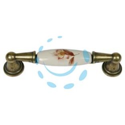 MANIGLIA PER MOBILI IN PORCELLANA MOD.M01.01 AVORIO DECORO FIORE - mm.116x17h. - interfori mm.96