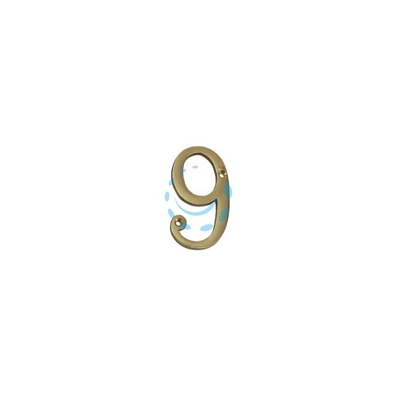 NUMERO CIVICO "9" INGLESE IN OTTONE LUCIDO 