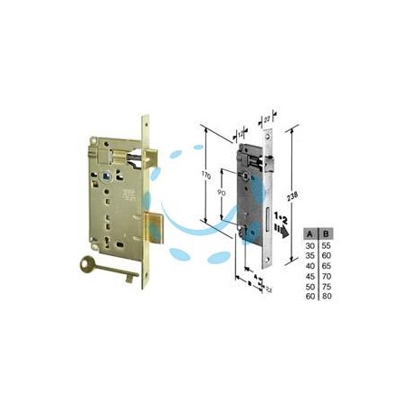 SERRATURA A BUSSOLA PATENT DA INFILARE BORDO QUADRO OTTONATO - mm.60 (B.00592.60.03)