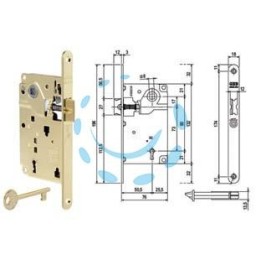 SERRATURA PATENT DA INFILARE CENTRO SOLO SCROCCO BORDO TONDO OTTONATO - mm.50 bordo ottonato lucido (B01010.50.03)