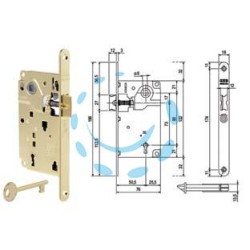 SERRATURA PATENT DA INFILARE CENTRO SOLO SCROCCO BORDO TONDO OTTONATO - mm.50 bordo ottonato lucido (B01010.50.03)