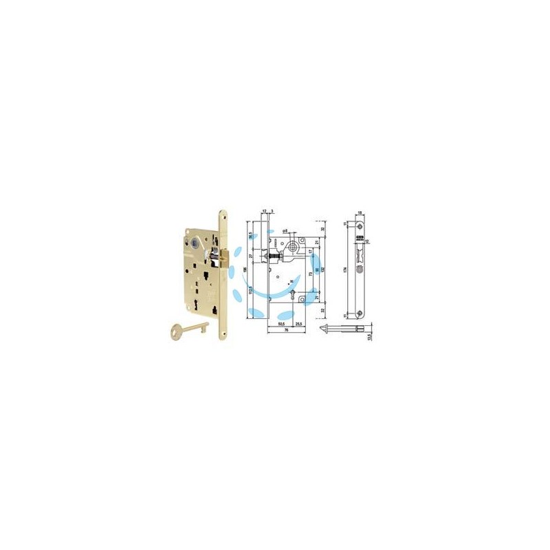 SERRATURA PATENT DA INFILARE CENTRO SOLO SCROCCO BORDO TONDO OTTONATO - mm.50 bordo ottonato lucido (B01010.50.03)