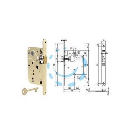 SERRATURA PATENT DA INFILARE CENTRO SOLO SCROCCO BORDO TONDO OTTONATO - mm.50 bordo ottonato lucido (B01010.50.03)