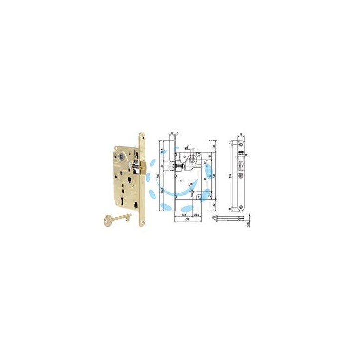 SERRATURA PATENT DA INFILARE CENTRO SOLO SCROCCO BORDO TONDO OTTONATO - mm.50 bordo ottonato lucido (B01010.50.03)
