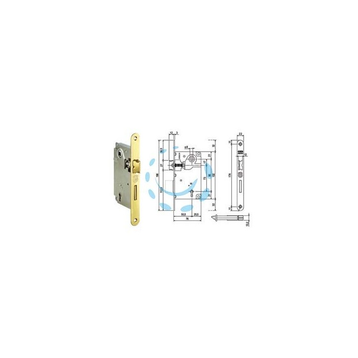 SERRATURA PATENT INFILARE CENTRO BORDO TONDO OTTONATO - mm.50 bordo ottonato lucido (B01001.50.03)