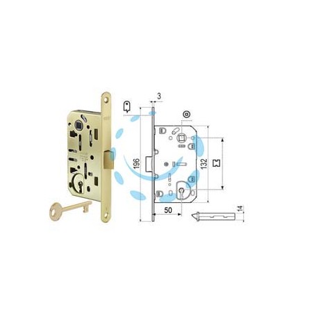 SERRATURA PATENT DA INFILARE MEDIANA EVOLUTION BORDO TONDO OTTONATO - mm.50 bordo ottonato lucido (B01101.50.03)