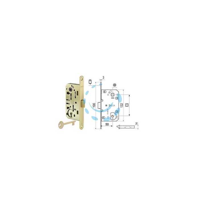 SERRATURA PATENT DA INFILARE MEDIANA EVOLUTION BORDO TONDO OTTONATO - mm.50 bordo ottonato lucido (B01101.50.03)