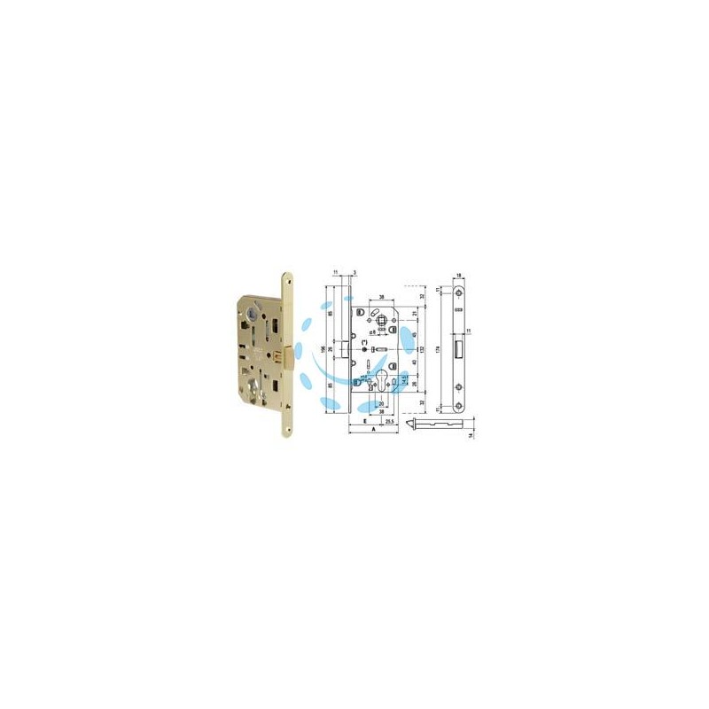 SERRATURA MEDIANA EVOLUTION CON FORO CILINDRO BORDO TONDO OTTONATO - mm.50 bordo ottonato lucido (B01103.50.03)