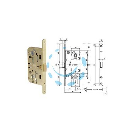 SERRATURA MEDIANA EVOLUTION CON FORO CILINDRO BORDO TONDO OTTONATO - mm.50 bordo ottonato lucido (B01103.50.03)