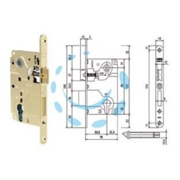 SERRATURA CENTRO CON FORO CILINDRO BORDO TONDO OTTONATO - mm.50 bordo ottonato lucido (B01025.50.03)