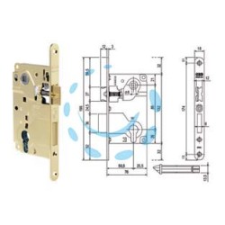 SERRATURA CENTRO CON FORO CILINDRO BORDO TONDO OTTONATO - mm.50 bordo ottonato lucido (B01025.50.03)