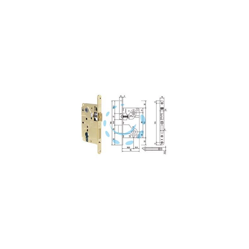 SERRATURA CENTRO CON FORO CILINDRO BORDO TONDO OTTONATO - mm.50 bordo ottonato lucido (B01025.50.03)