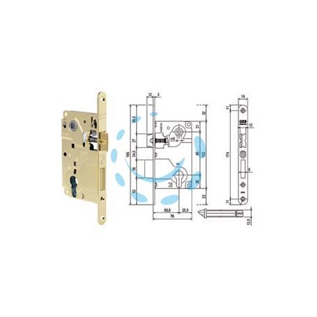SERRATURA CENTRO CON FORO CILINDRO BORDO TONDO OTTONATO - mm.50 bordo ottonato lucido (B01025.50.03)