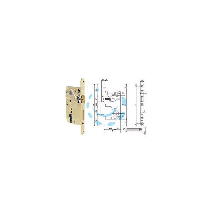 SERRATURA CENTRO CON FORO CILINDRO BORDO TONDO OTTONATO - mm.50 bordo ottonato lucido (B01025.50.03)